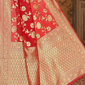 Crimson Red Printed Banarasi Saree