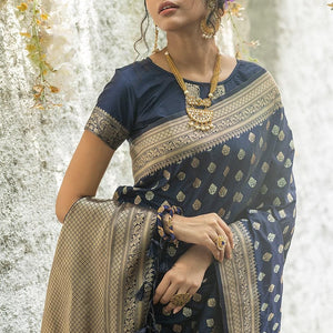 Denim Blue Banarasi Butti Saree