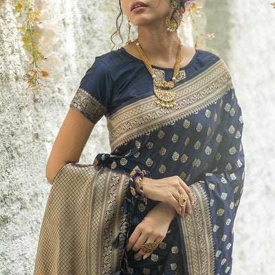 Denim Blue Banarasi Butti Saree