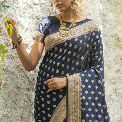 Denim Blue Banarasi Butti Saree