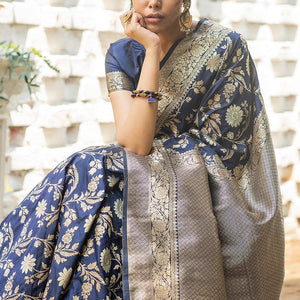 Denim Blue Banarasi Saree