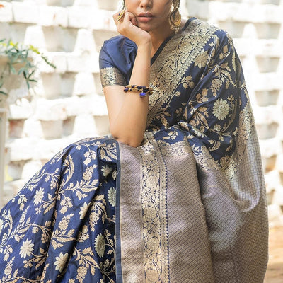 Denim Blue Banarasi Saree