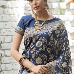 Denim Blue Banarasi Saree