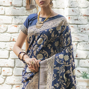 Denim Blue Banarasi Saree