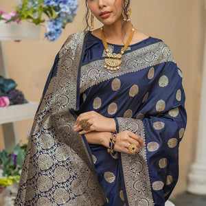 Denim Blue Zari Butta Saree