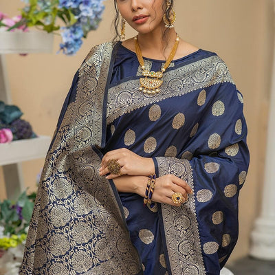 Denim Blue Zari Butta Saree