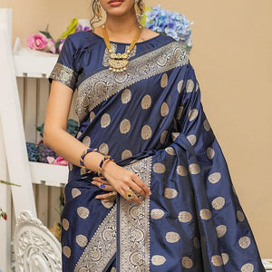 Denim Blue Zari Butta Saree