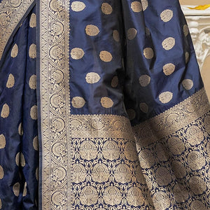 Denim Blue Zari Butta Saree