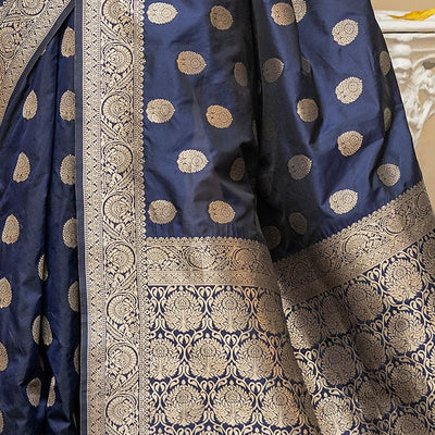 Denim Blue Zari Butta Saree