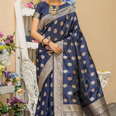 Denim Blue Zari Butta Saree