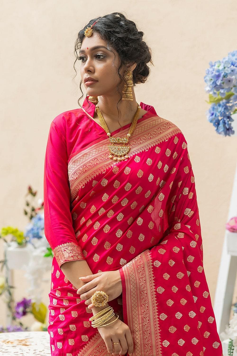 Hot Pink Banarasi Butti Saree