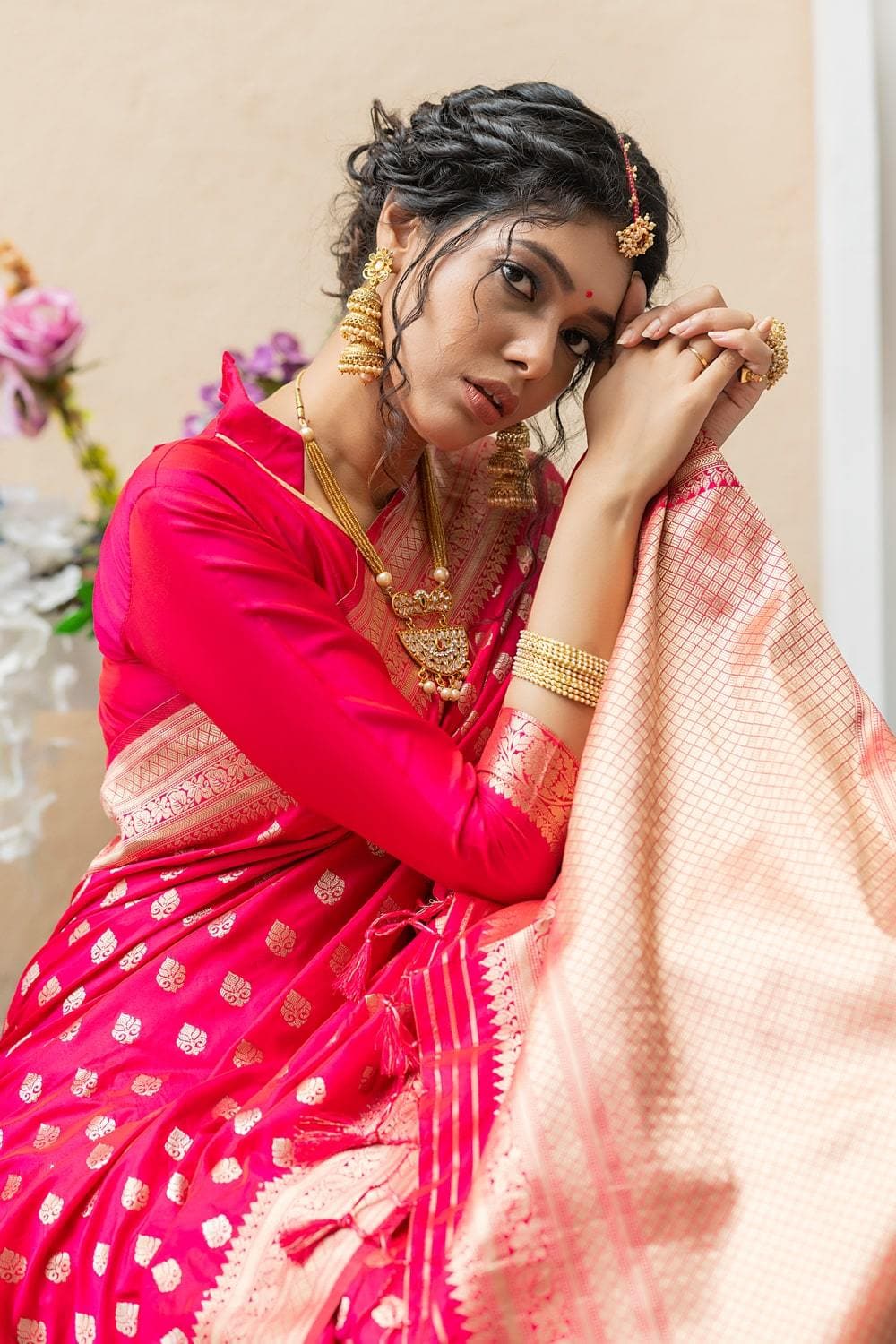Hot Pink Banarasi Butti Saree