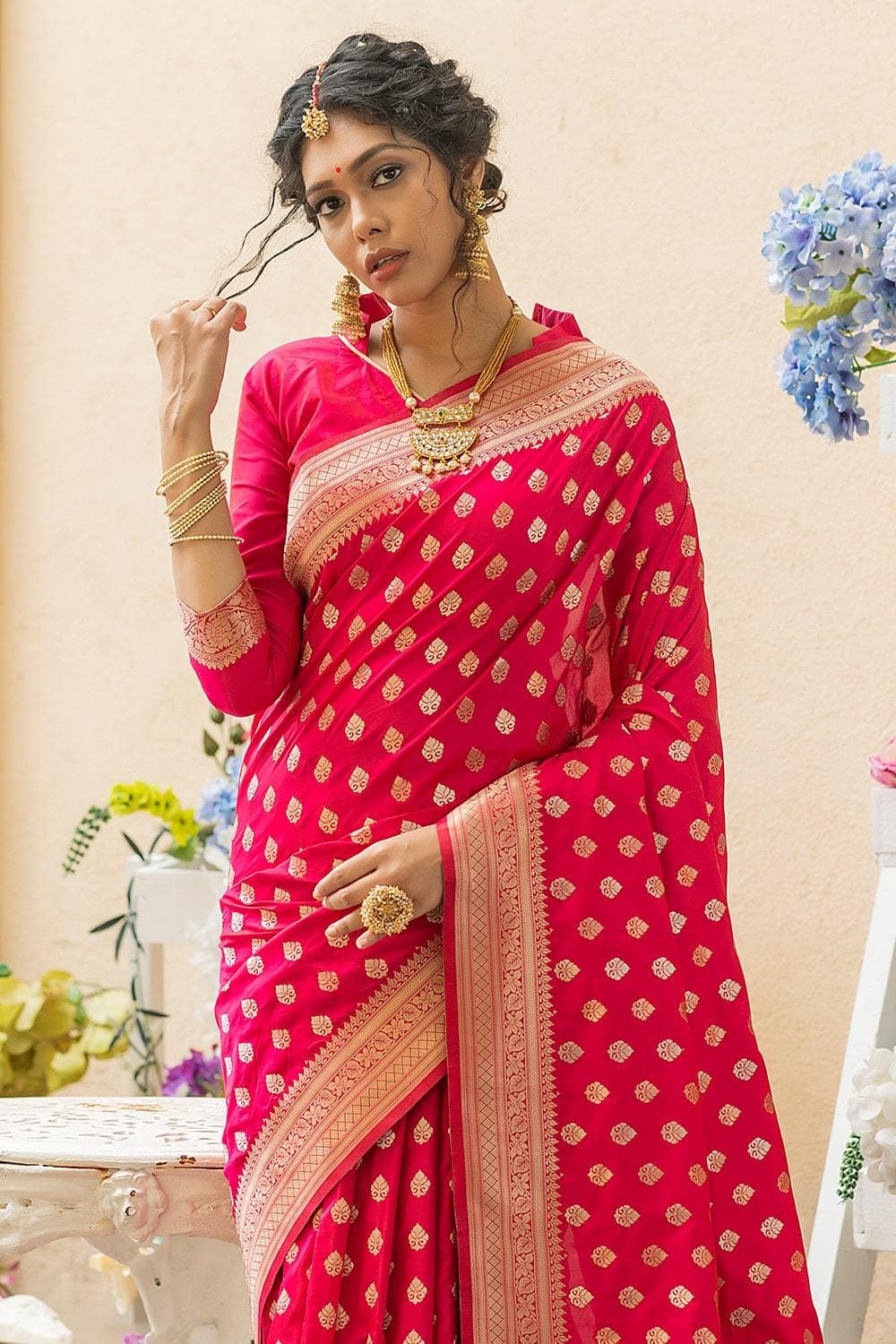 Hot Pink Banarasi Butti Saree