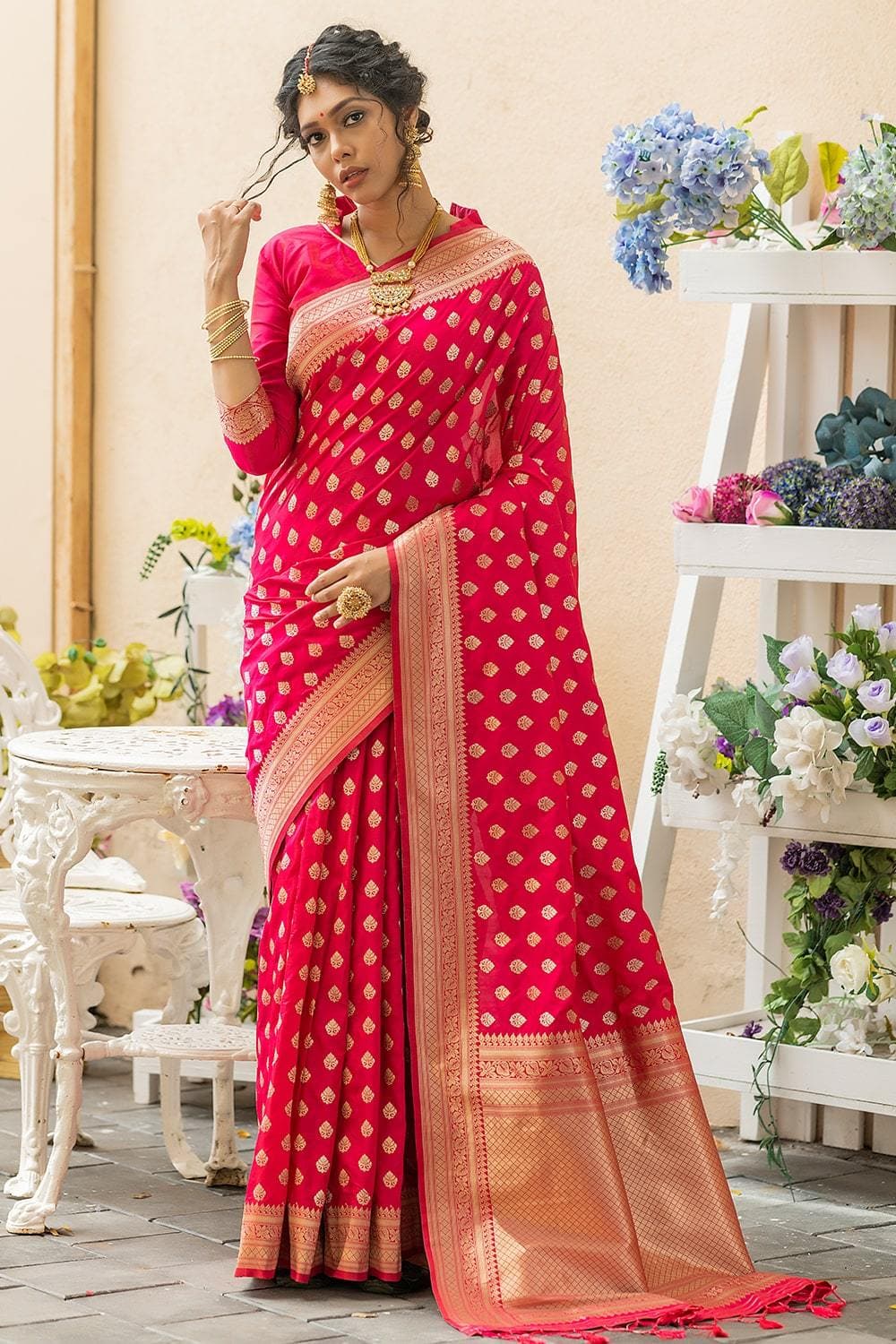 Hot Pink Banarasi Butti Saree