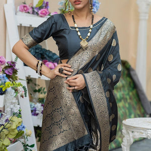 Iron Grey Zari Butta Saree