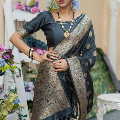 Iron Grey Zari Butta Saree