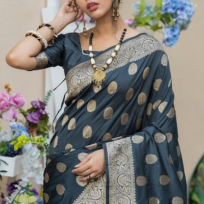 Iron Grey Zari Butta Saree
