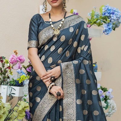 Iron Grey Zari Butta Saree