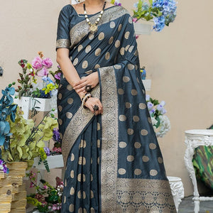 Iron Grey Zari Butta Saree