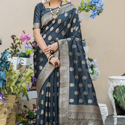 Iron Grey Zari Butta Saree