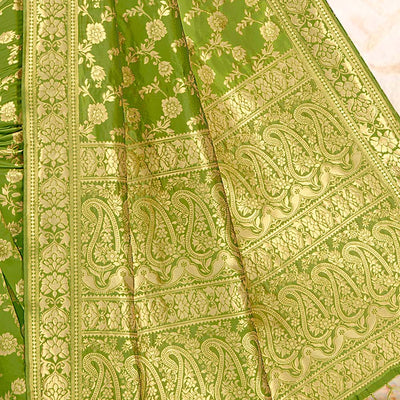 Kelly Green Printed Banarasi Saree
