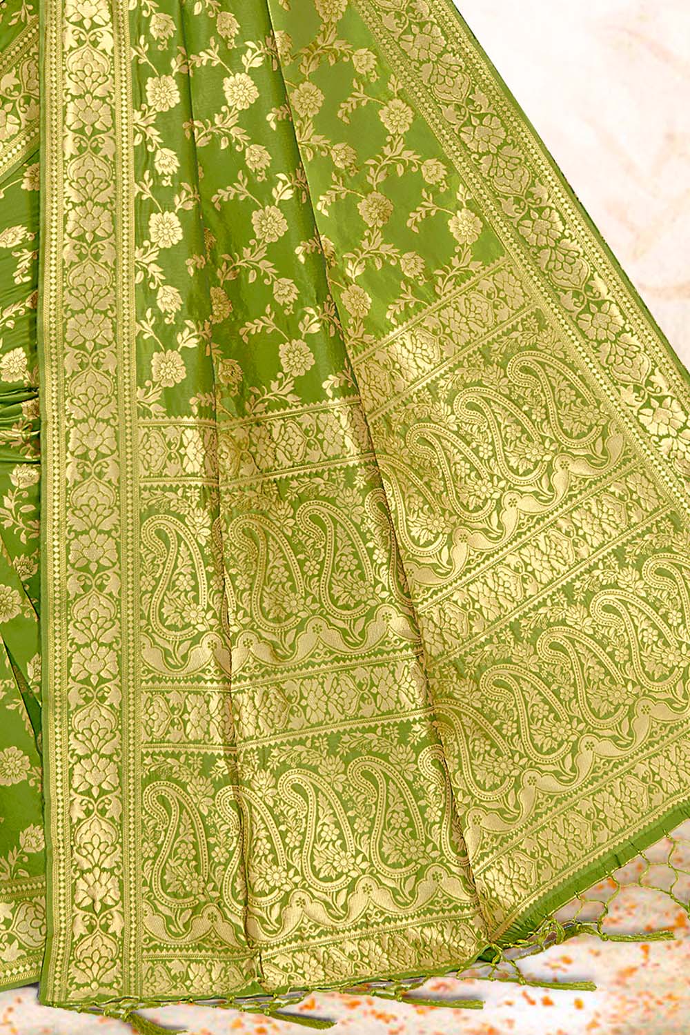 Kelly Green Printed Banarasi Saree