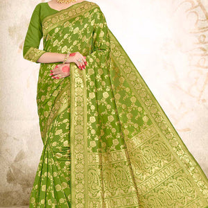 Kelly Green Printed Banarasi Saree