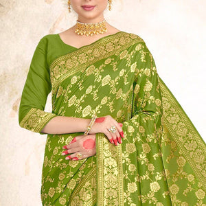 Kelly Green Printed Banarasi Saree