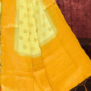 Lemon Yellow Zari Butta Saree
