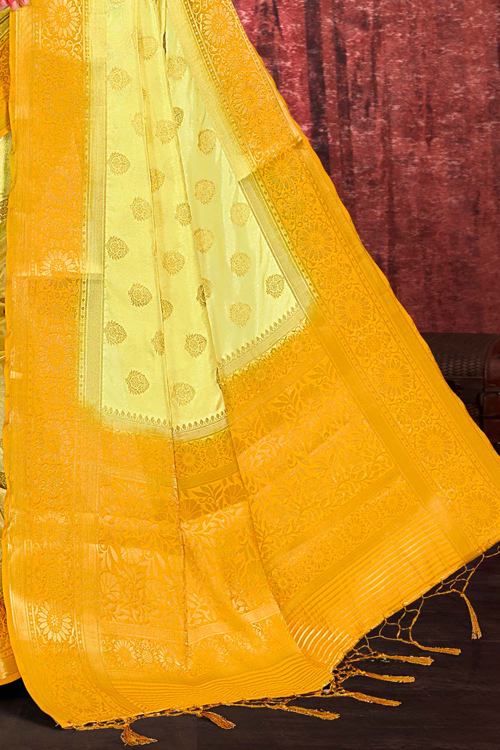 Lemon Yellow Zari Butta Saree