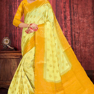 Lemon Yellow Zari Butta Saree