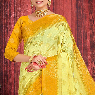 Lemon Yellow Zari Butta Saree