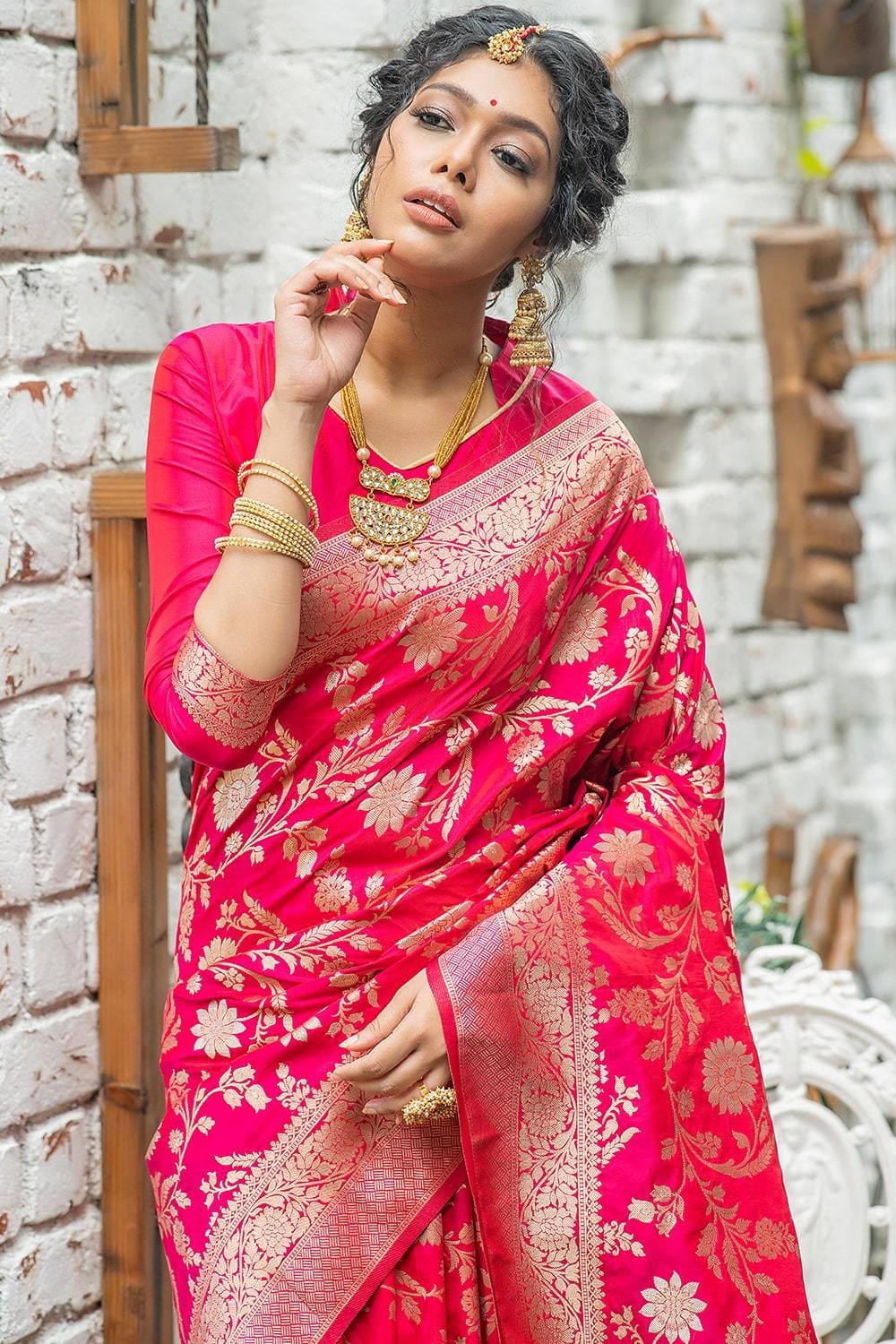 Magenta Pink Banarasi Saree