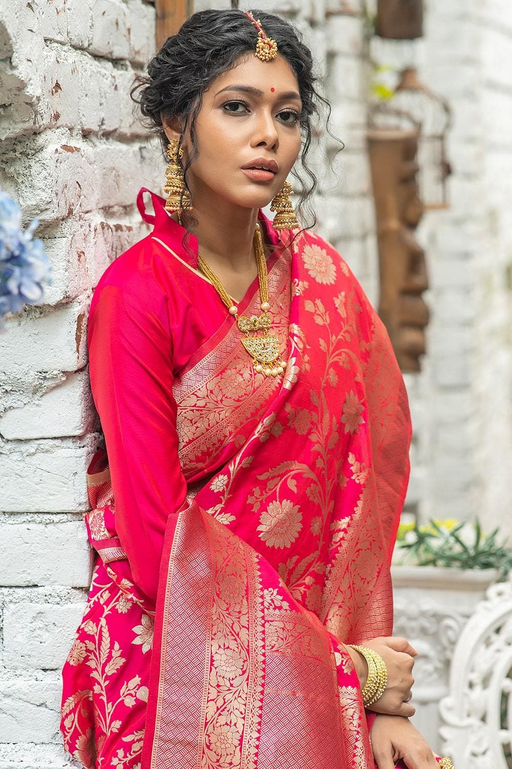 Magenta Pink Banarasi Saree