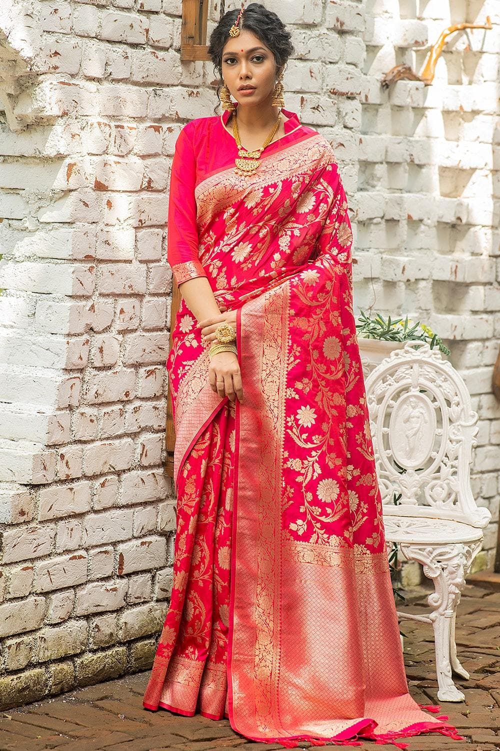 Magenta Pink Banarasi Saree