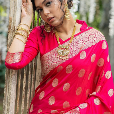 Magenta Pink Zari Butta Saree