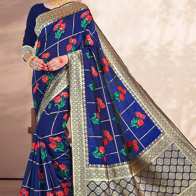 Navy Blue Banarasi Saree