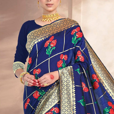 Navy Blue Banarasi Saree
