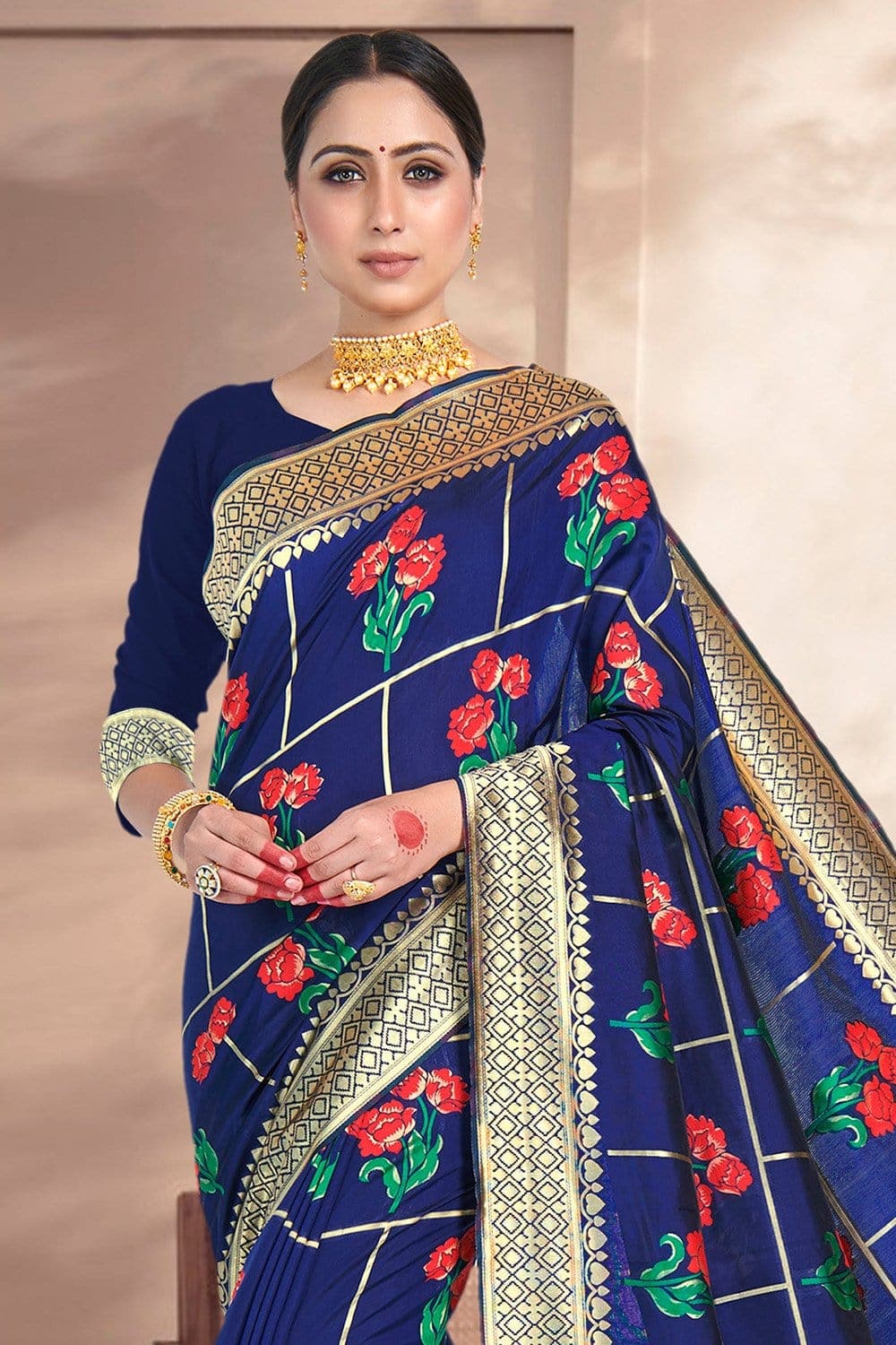 Navy Blue Banarasi Saree