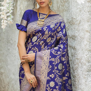 Navy Blue Banarasi Saree