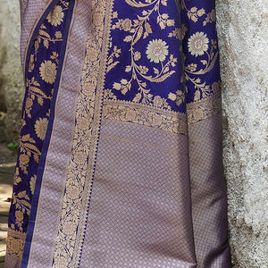 Navy Blue Banarasi Saree