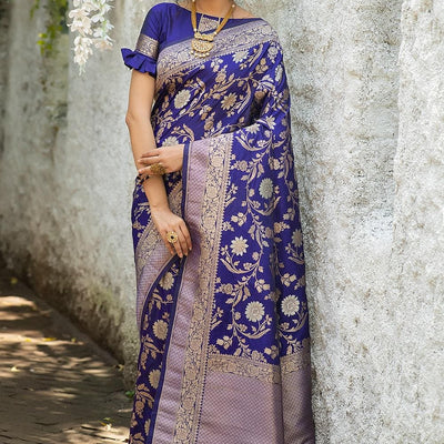 Navy Blue Banarasi Saree