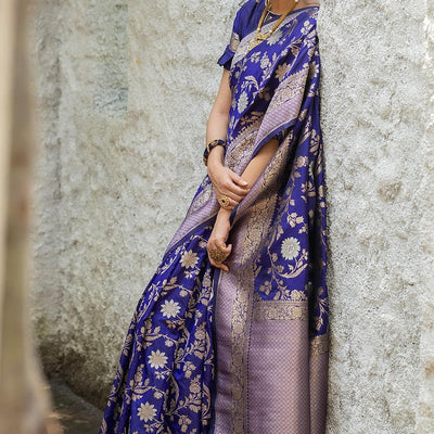Navy Blue Banarasi Saree