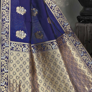 Navy Blue Zari Woven Banarasi Cotton Saree