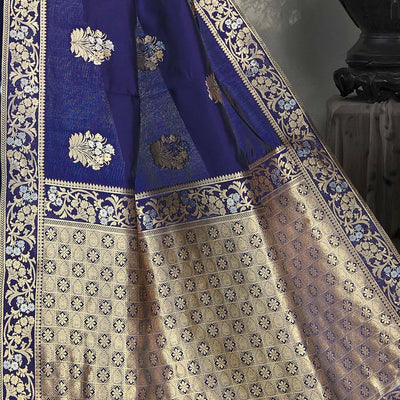Navy Blue Zari Woven Banarasi Cotton Saree