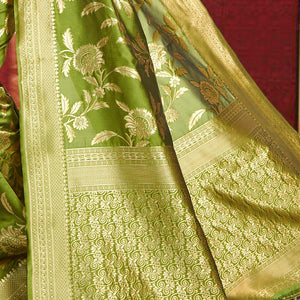 Olive Green Printed Banarasi Saree