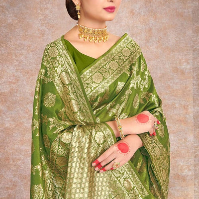 Pear Green Printed Banarasi Saree