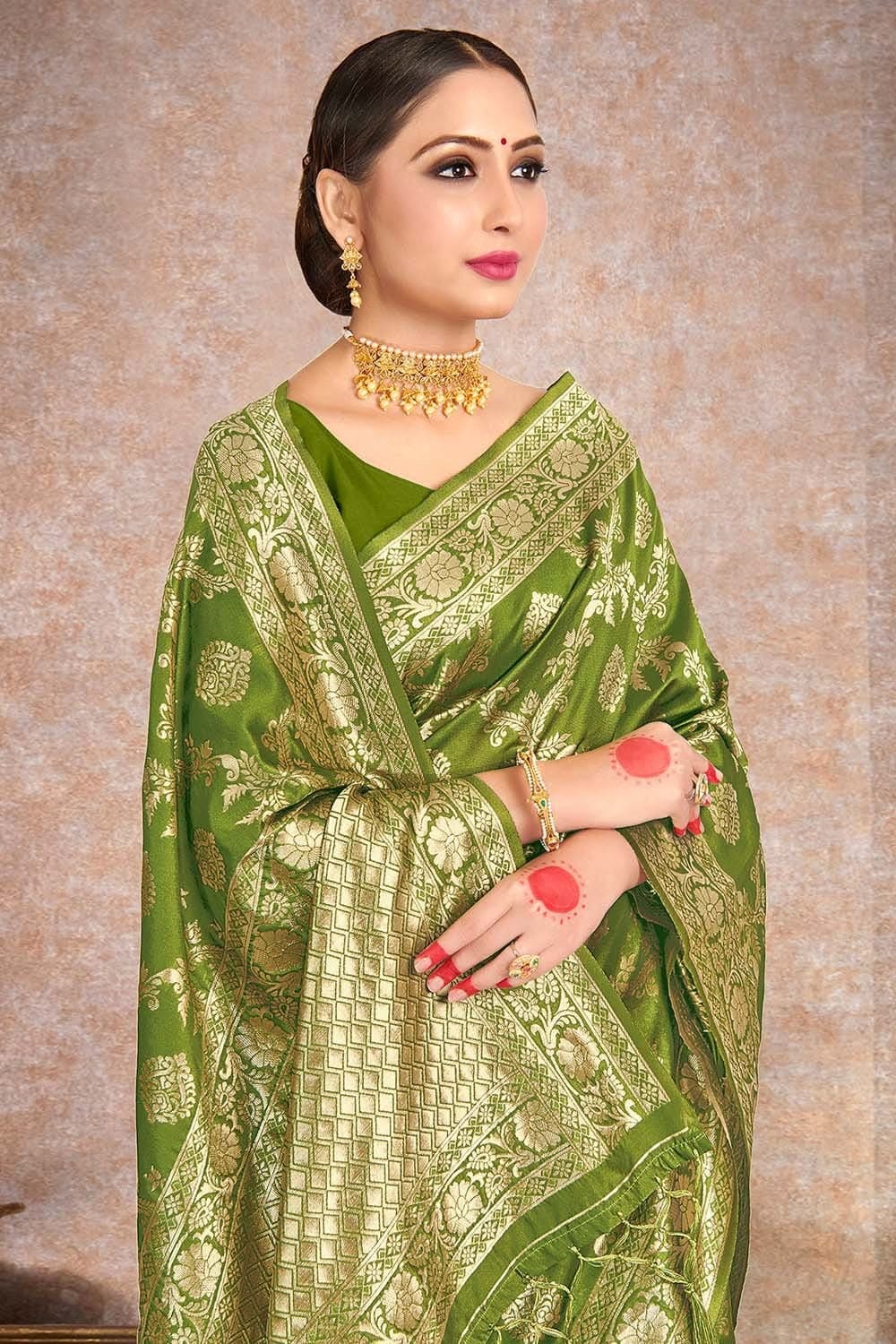 Pear Green Printed Banarasi Saree