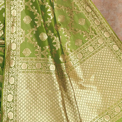 Pear Green Printed Banarasi Saree