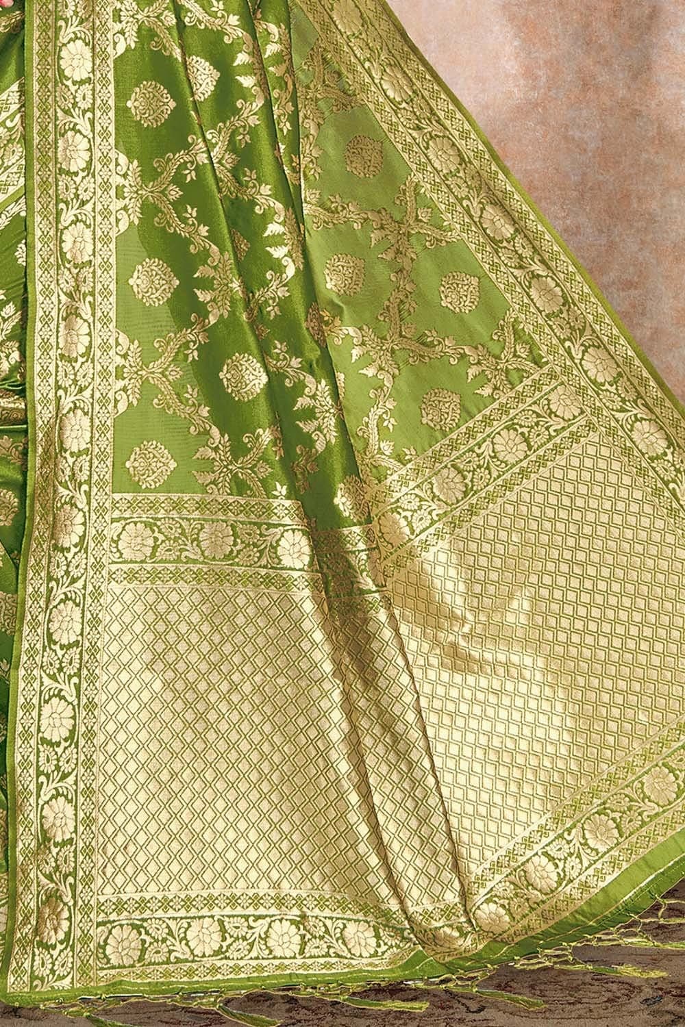 Pear Green Printed Banarasi Saree